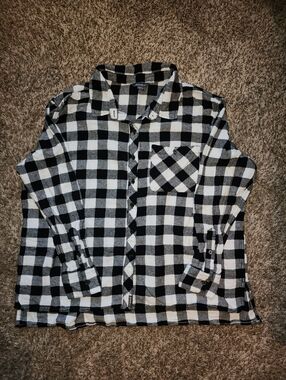 Eddie Bauer Flannel Shirt Mens XXL Black White Buffalo Plaid Button Up Cotton